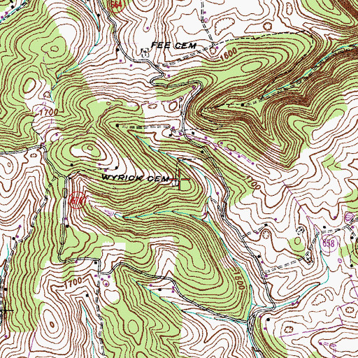 Topographic Map of Wyrick Cemetery, VA