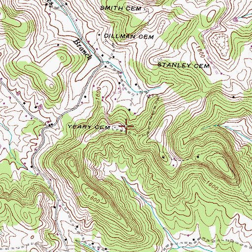 Topographic Map of Yeary Cemetery, VA