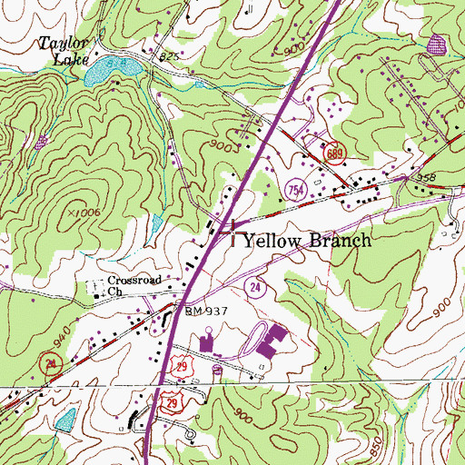 Topographic Map of Yellow Branch, VA