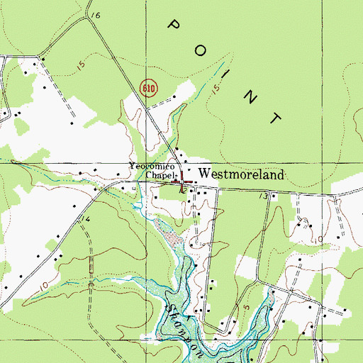 Topographic Map of Yeocomico Chapel, VA