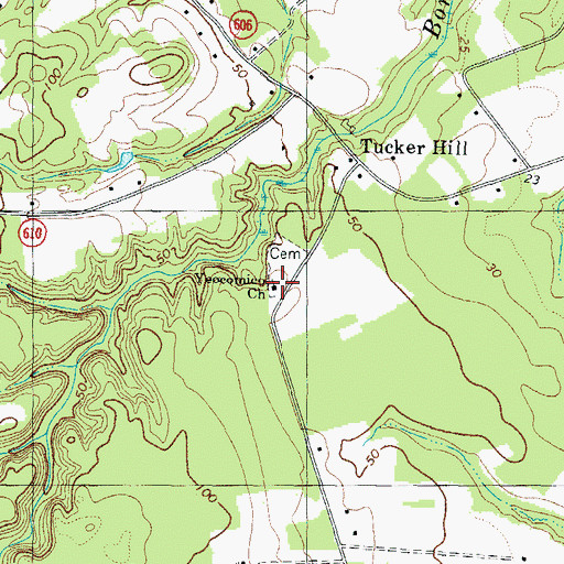 Topographic Map of Yeocomico Church, VA