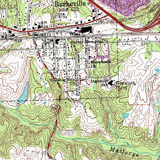 Topographic Map of Yielding Zion Church, VA