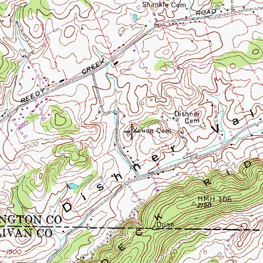 Topographic Map of Young Cemetery, VA