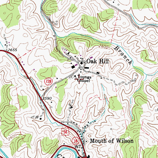 Topographic Map of Youngs Chapel, VA