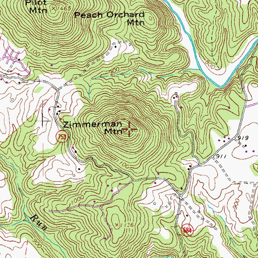 Topographic Map of Zimmerman Mountain, VA