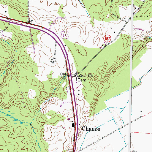 Topographic Map of Zion Church, VA