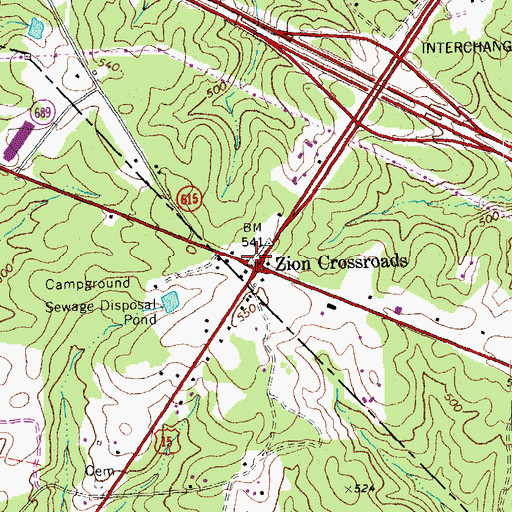 Topographic Map of Zion Crossroads, VA