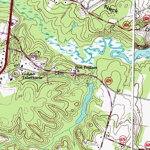 Topographic Map of Zion Poplars Church, VA