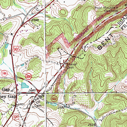 Topographic Map of Shaver Cemetery, VA