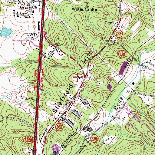 Topographic Map of Sheffield Hill, VA
