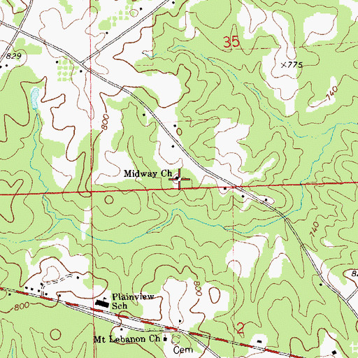 Topographic Map of Midway Cemetery, AL