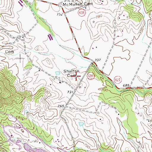 Topographic Map of Shelton Cemetery, VA