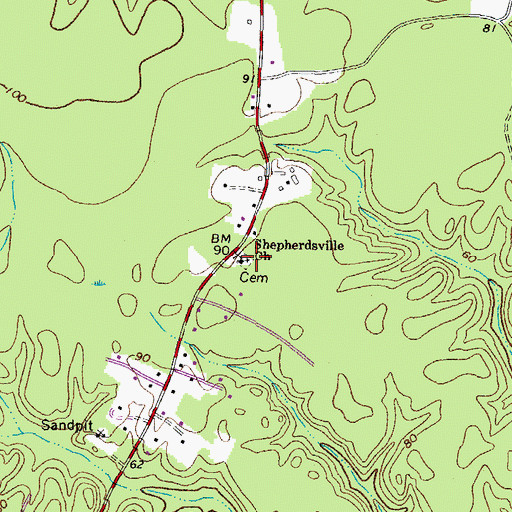 Topographic Map of Shepherdsville Church, VA