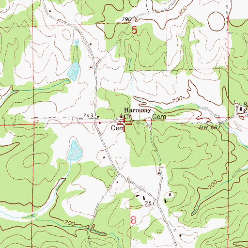 Topographic Map of New Harmony Cemetery, AL