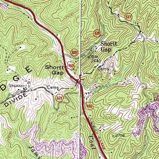 Topographic Map of Shortt Gap, VA