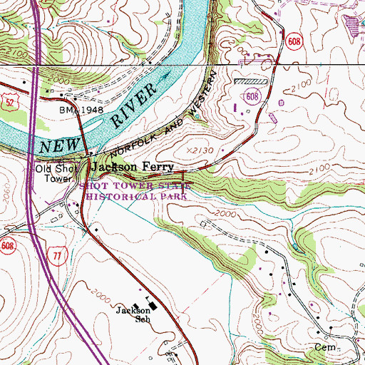 Topographic Map of Shot Tower State Historical Park, VA