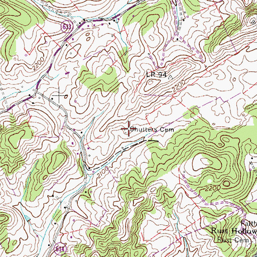 Topographic Map of Shutters Cemetery, VA