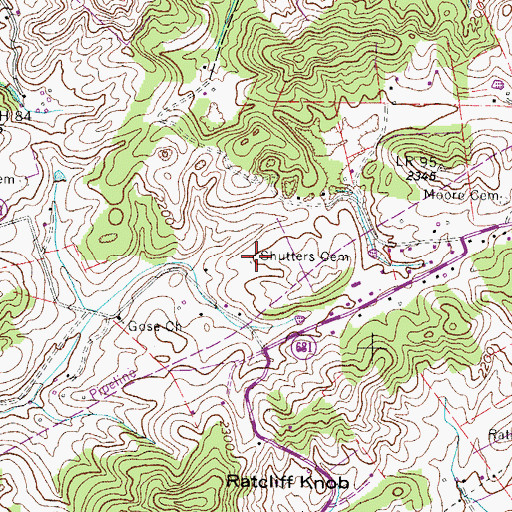Topographic Map of Shutters Cemetery, VA