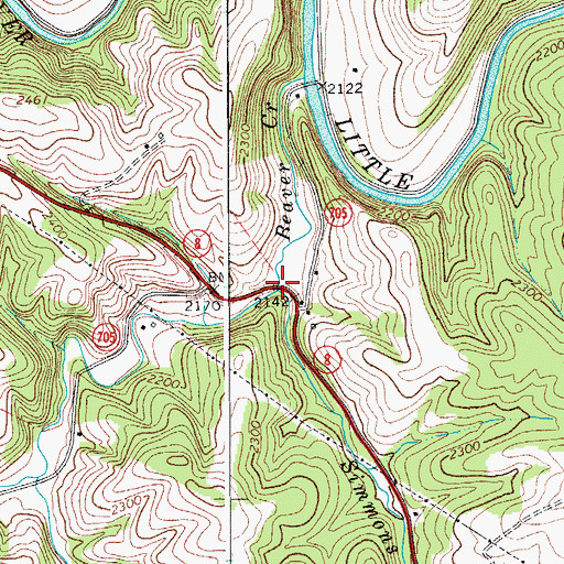 Topographic Map of Simmons Creek, VA