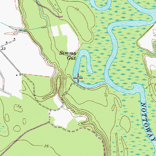 Topographic Map of Simms Gut, VA