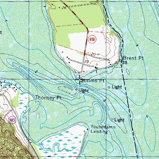 Topographic Map of Simms Point, VA
