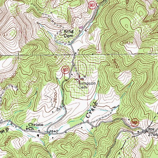 Topographic Map of Simpson Cemetery, VA