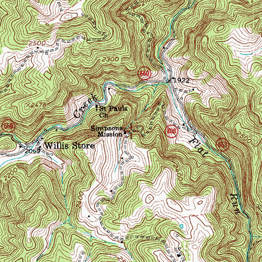 Topographic Map of Simpsons Mission, VA