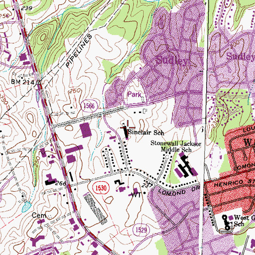 Topographic Map of C A Sinclair Elementary School, VA
