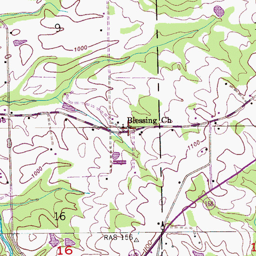 Topographic Map of Blessing Cemetery, AL