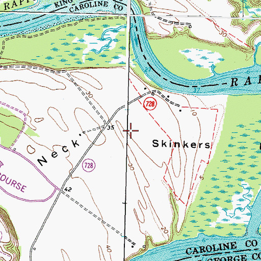 Topographic Map of Skinkers Neck, VA