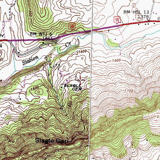 Topographic Map of Slagle Cemetery, VA
