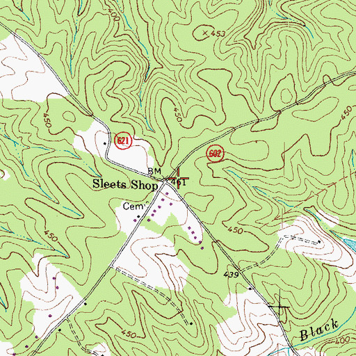 Topographic Map of Sleets Shop, VA