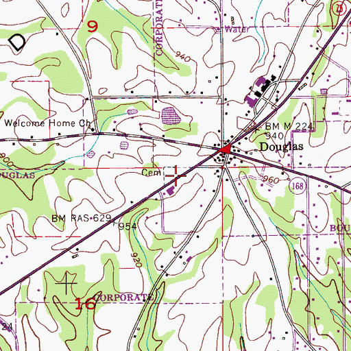 Topographic Map of Douglas Cemetery, AL