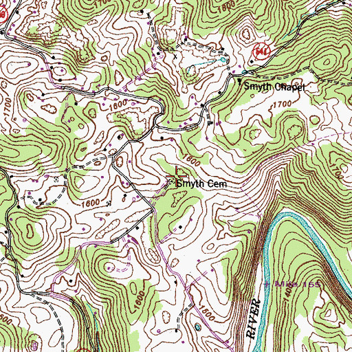 Topographic Map of Smith Cemetery, VA