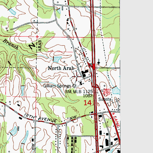 Topographic Map of Gilliam Springs Cemetery, AL