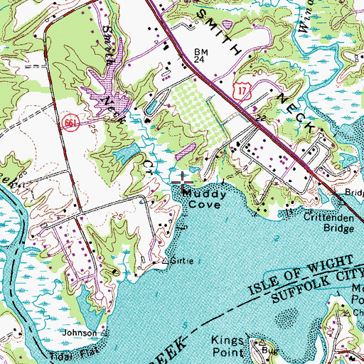 Topographic Map of Smith Neck Creek, VA