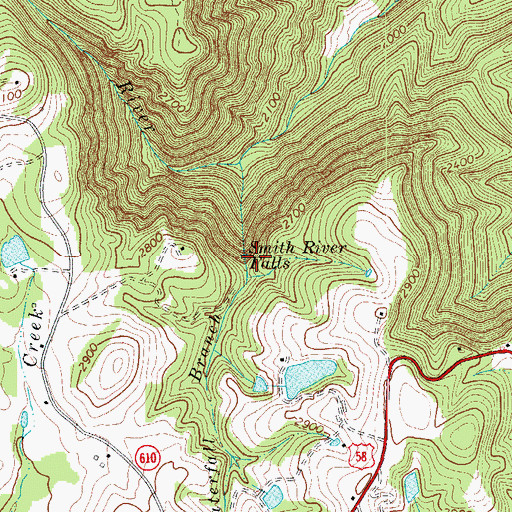 Topographic Map of Smith River Falls, VA