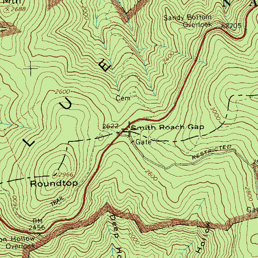 Topographic Map of Smith Roach Gap, VA