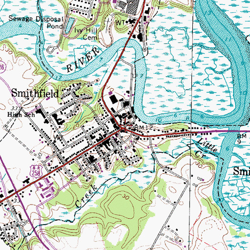 Topographic Map of Smithfield, VA