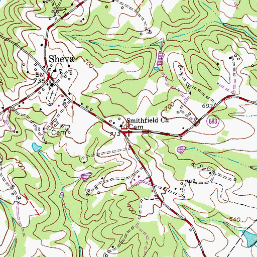 Topographic Map of Smithfield Church, VA