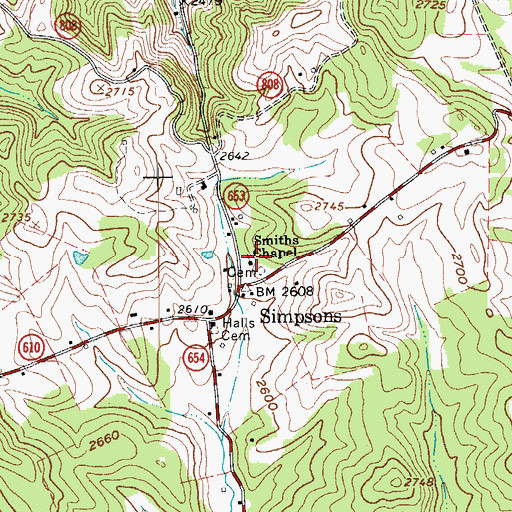 Topographic Map of Smiths Chapel, VA