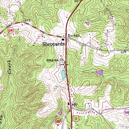 Topographic Map of Smyrna Church, VA