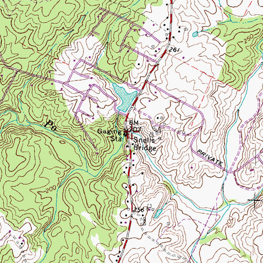 Topographic Map of Snells Bridge, VA