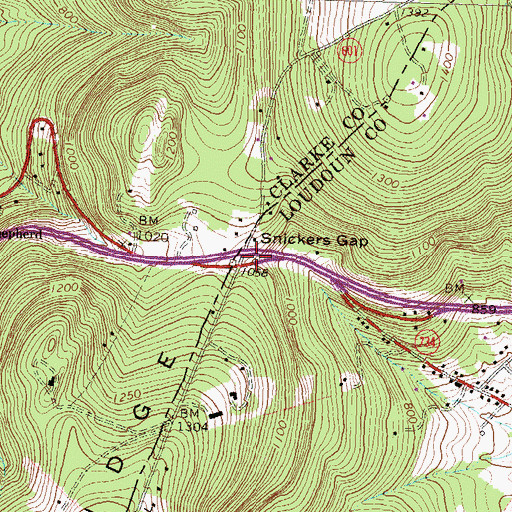Topographic Map of Snickers Gap, VA