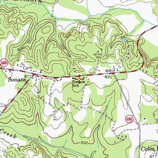 Topographic Map of Sonans School, VA