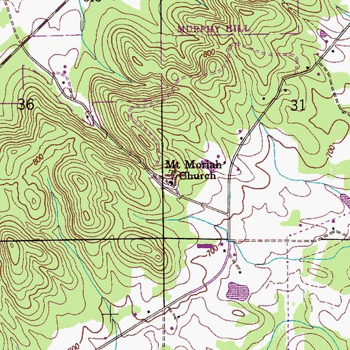 Topographic Map of Mount Moriah Cemetery, AL