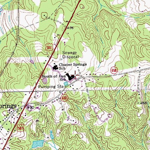 Topographic Map of South of Dan Elementary School, VA