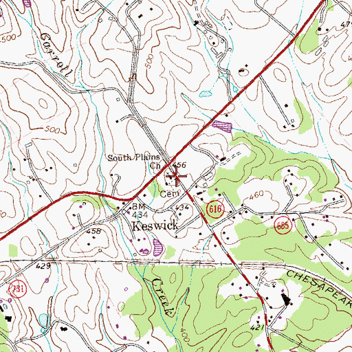 Topographic Map of South Plains Church, VA
