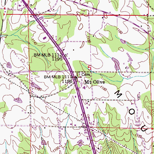 Topographic Map of Mount Olive Church of Christ, AL
