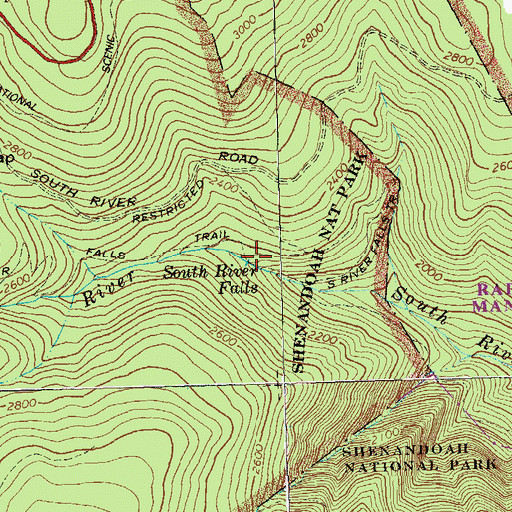 Topographic Map of South River Falls, VA